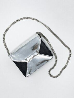 Ivanka Trump Purse Bag In Metallic Silver And Black Faux Leather